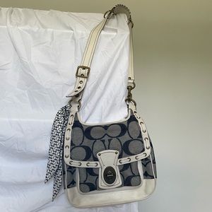 Classic Coach Crossbody Saddle Bag with Signature Turn Lock and Denim Logo